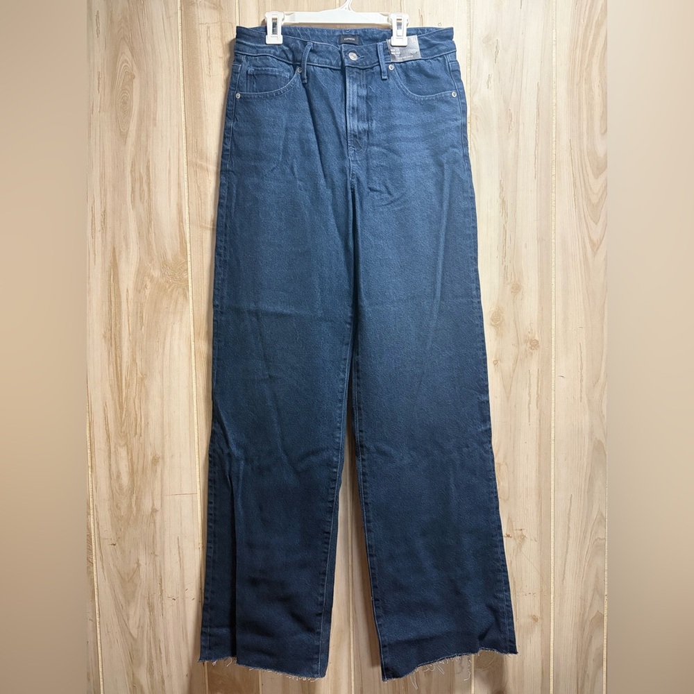 Express Dark Blue Wide Leg Jeans, Long